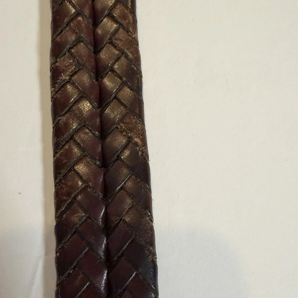 Coach Braided Leather Belt with Brass Buckle - Dark Brown